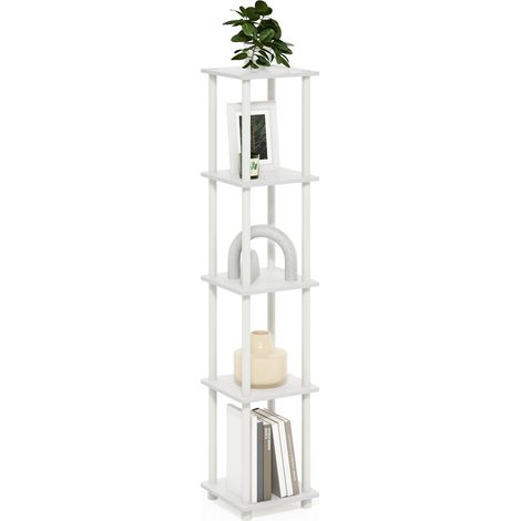 Étagère d'angle carrée à 5 Niveaux, Blanc/Blanc, 29.46 (D) x 29.46 (W) x 146.56 (H) cm. (1/5)