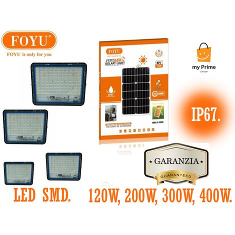 FARO FARETTO LED CON PANNELLO SOLARE LUCE FREDDA 120W 200W 300W 400W IP67 - FOYU  120 (1/5)
