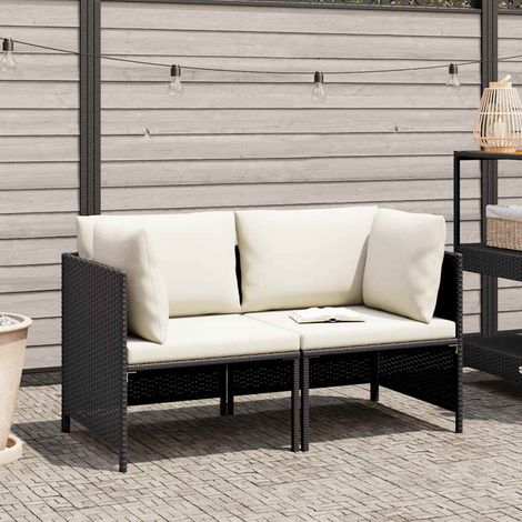 Canapé de jardin，Canapé d'extérieur，Sofa de jardin à 2 places avec coussins Noir Résine tressée CFW382481 (1/5)