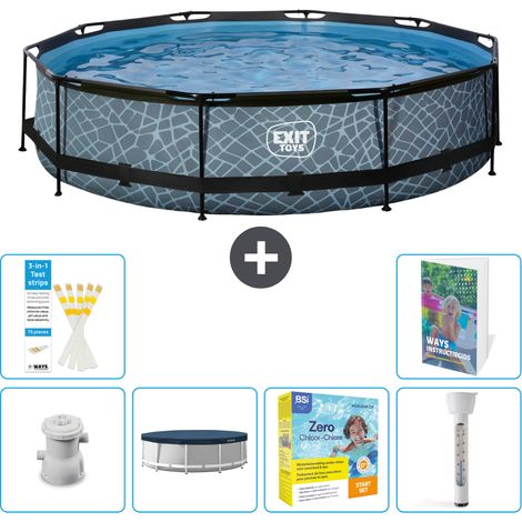 Exit Pool Rund - Steinoptik - 360x76 cm - 7-teilig S192