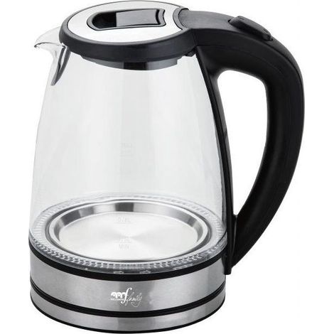 Melchioni MR BOIL Bollitore Elettrico Cordless Caraffa in Vetro 1,7 L 2200 W Filtro Estraibile Base 360° colore Nero Trasparente