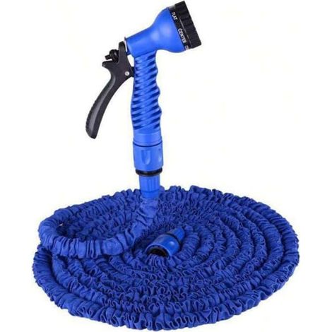 Tuyau Arrosage Jardin Tuyau d'arrosage télescopique for fleurs, lavage de voiture, tuyau jardin, pistolet à eau haute pression, et(Blue,75FT) (1/5)