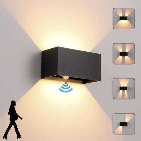 Applique Murale intérieur/Extérieur avec Détecteur de Mouvement,LED 24W Moderne Luminaire Murale,Éclairage Mural Etanche IP65 3000K blanc chaud,Appliques Murales avec Angle de Faisceau Réglable,Noir (1/5)