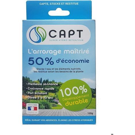CAPT® Hydro Rétenteur d'eau - Hydrogel Rétenteur d'Eau pour Plantes en Pot - Billes Réserve d'eau, Arrosage Automatique Vacances - Homologuée ANSES - 100g