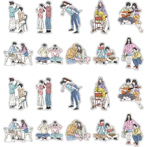 Lot de 20 stickers couple romantiques adhésifs forts, autocollants décoratifs DIY pour album, type 2 (1/5)