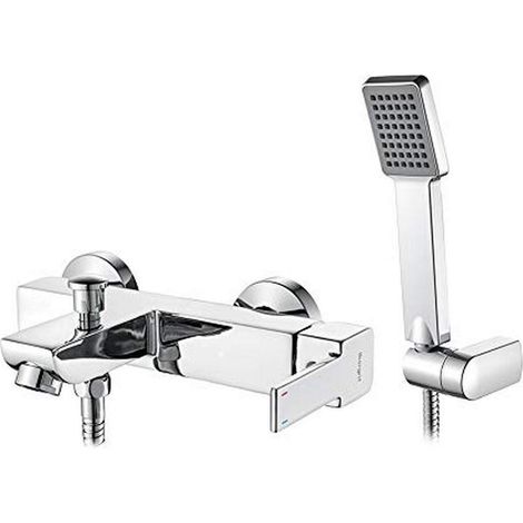 Ibergrif Gold, Rubinetto Miscelatore Monocomando per Doccia-Vasca Quadrato con Doccetta, Supporto e Flessibile, Cromo (1/5)