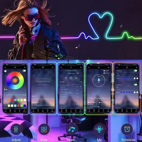 Ruban LED néon RGB, 15 m, 900 LED, éclairage décoratif, intérieur et extérieur, contrôlable via appli et télécommande, étanche IP65