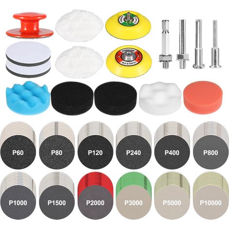 Bohrmaschinen-Polierset mit 136 Schleifscheiben, 7,6 cm (3 Zoll) Schleifpapier, Nass- oder Trocken-Scheinwerfer-Restaurierungsset mit Klett-Polierpads zum Autopolieren, Zubehör für Rotationswerkzeuge