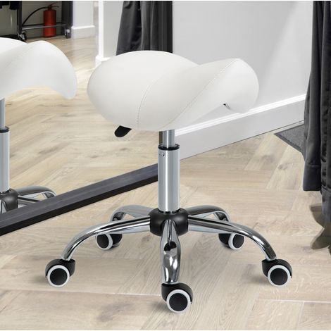 Tabouret selle roulant en simili cuir, réglable en hauteur, blanc OKWISH (1/5)