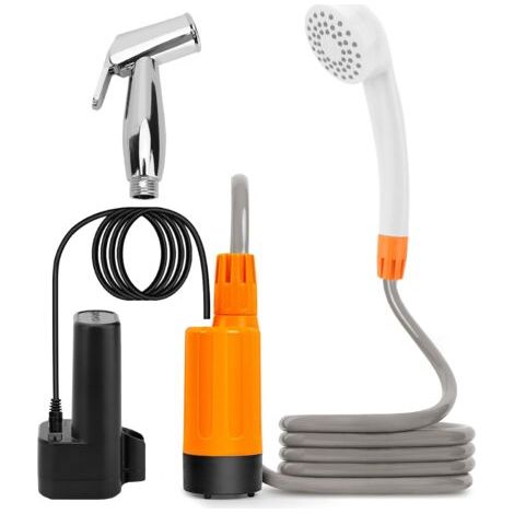 Douche extérieure portable de 1,8 m avec batterie de 2200 mAh, robinet rotatif et pommeau de douche, idéale pour le camping, la randonnée et le lavage de voiture. (1/5)