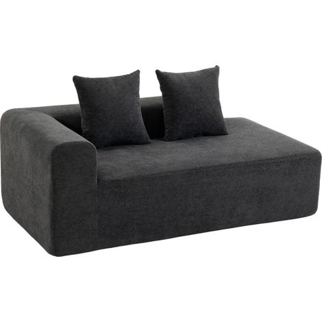 HOMCOM sofá de 2 plazas de chenilla, sofá de salón, 2 almohadas, asiento con muelles, no requiere montaje, 171,5x91,5x83 cm, gris oscuro (1/5)
