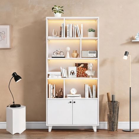 Meuble de rangement blanc 80 x 30 x 173 cm avec éclairage LED (1/5)