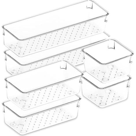6 Pièces Organisateurs de Rangement Tiroir, Transparent Antidérapant Organisateur Tiroir, Rangement Tiroir Cuisine, Rangement et Organisation de La Salle de Bain, Rangement Tiroir Bureau (1/5)