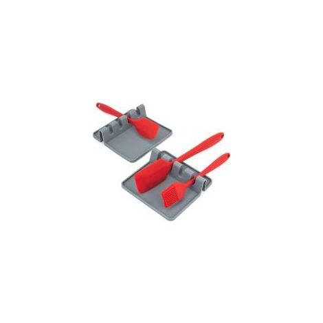 Lot de 2 repose-ustensiles de cuisine avec tapis d'égouttement - Porte-cuillère en silicone pour plaque de cuisson et comptoir, résistant à la chaleur, sans BPA, plateau antidérapant pour cuillères (1/5)