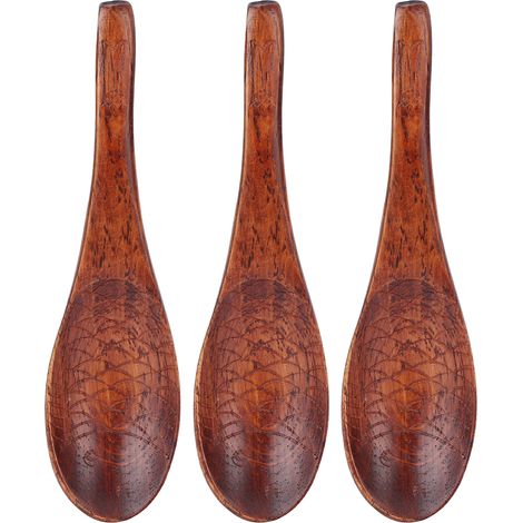 Lot de 3 cuillères en bois naturel, gravure à la main, motif poisson, finition brillante et résistante, petites cuillères en bois, vernis ancien (1/5)