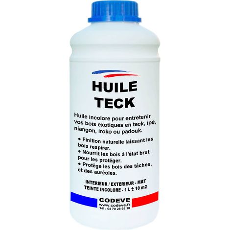 Codève Bois – Huile pour bois teck 1 L – Incolore – Protection meubles, sols et terrasses – Finition naturelle hydrofuge