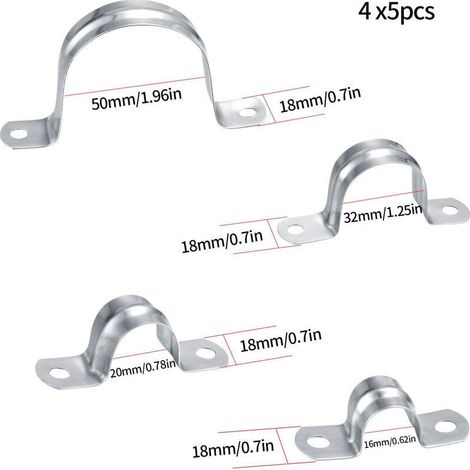 20 fascette stringitubo in acciaio inox 304, 16 mm/20 mm/32 mm/50 mm, anello di fissaggio a U per tubi del gas, tubi in plastica, tubi in acciaio. (1/4)