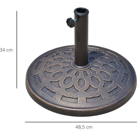 Pied de parasol en résine, 14 kg, avec poignées, support rond pour parasols à mât de 38 mm ou 48 mm de diamètre, pour balcon, terrasse ou jardin, couleur bronze. (1/5)