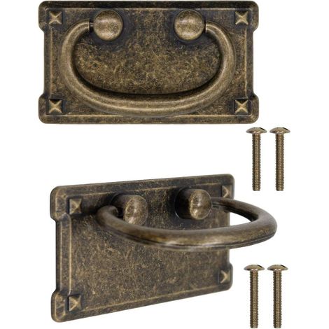 lot De 2 Poignes De Tiroir Anciennes Pliables, Design En Fer Bronze, Pour Portes Coulissantes, Commodes, Cuisines, Buffets, Coffres, Etc. Vintage (1/5)