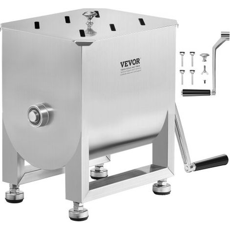 Mezcladora de Carne Manual de Acero Inoxidable, Equipo de Procesamiento de Carne con Tanque Fijo de 10 L, Batidora de Carne Capacidad Máxima de 6,8 kg, Mezcladora de Salchichas con Tapa y Asa (1/5)