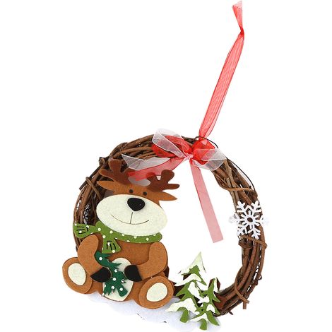 Couronne de Noël décorative en rotin, couronne de vigne ronde, bricolage de Noël, décoration intérieure pour la maison, les fêtes, les boutiques et les bureaux (OfficeBear). (1/5)