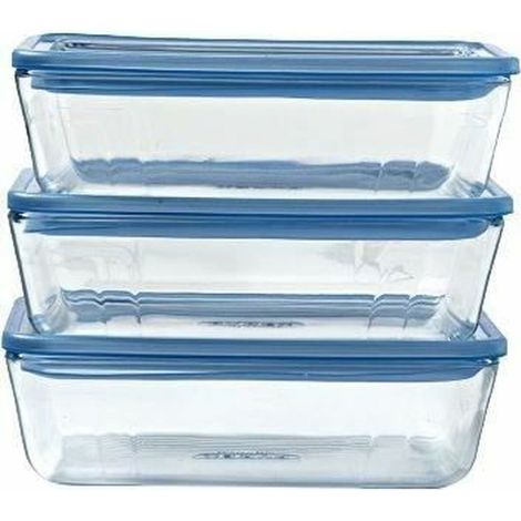 Set di 3 Contenitori per alimenti con coperchio - PYREX - Zero Plastica - Vetro - Rettangolare - 0,8 L (1/5)