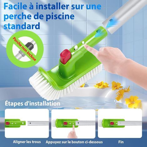 Brosse Piscine 19 cm avec Poignée Pliable 180°, Brosse Nettoyage Piscine 9 Rangées Poils Nylon, Clip EZ pour Manche Télescopique 3,2 cm, Brosse Fond Piscine Spa Jacuzzi Carrelage