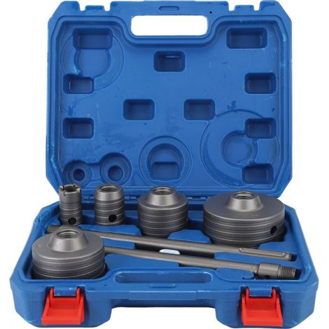 Set di seghe a tazza per cemento, 9 pezzi Apri fori per cemento e cemento 30/40/65/80/100 mm Fresa per fori cavi in acciaio al tungsteno con scatola di immagazzinaggio per mattoni cavi (1/5)