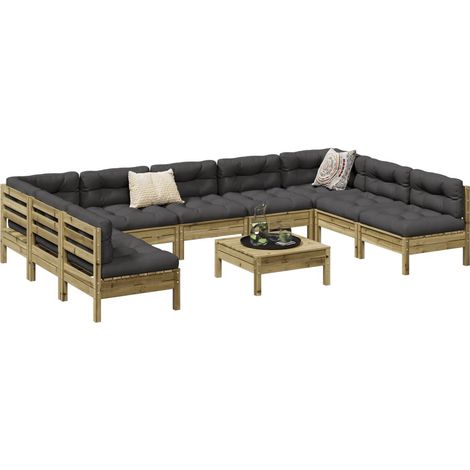 10-tlg. Garten-Sofagarnitur mit Kissen Kiefernholz Imprägniert vidaXL (1/5)