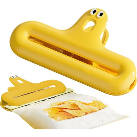 Lebensmittelzange – ABS und Edelstahl 12 x 7 x 3,5 cm Lebensmittelzange mit niedlichem Gesicht, langlebigem Verschluss Zange zum Frischhalten von Snacks