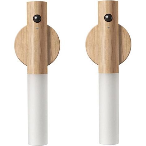 Luce notturna con sensore di movimento in legno, illuminazione magnetica per corridoio, applique a LED ricaricabile, portatile per scale e camera da letto, alimentata a batteria (frassino bianco) (1/4)