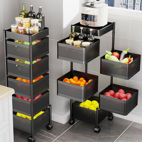 Étagère de cuisine rotative multifonctionnelle, support de sol à plusieurs niveaux pour fruits et légumes, panier de rangement pour collations et autres aliments. (1/4)