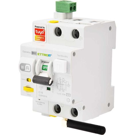 ETTROIT Disjoncteur e-smart Wi-Fi Tuya RCBO 1P+N 16A 6Ka 30mA 230V/400V - ESR3516