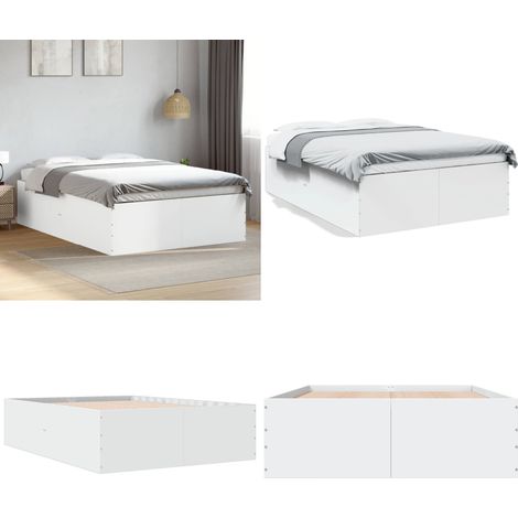 Bettgestell Weiß 140x200 cm Holzwerkstoff - Holzbettfassungen - Doppelbett - Weißes Bettgestell - Lattenrost - Modernes Bett - Home & Living (1/5)