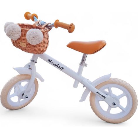 Cestino in vimini naturale per bici senza pedali con cinghie Dumpy MINI e pompon. (1/5)