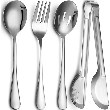 MINKUROW Utensilios Para Servir De Acero Inoxidable Cuchara Grande Para Servir 9.45 Pulgadas Pinzas De Metal 9 Pulgadas Tenedores Para Servir 8.7 Pulgadas Cuchara Ranurada 8.7 Pulgadas Cucharas Para S (1/5)