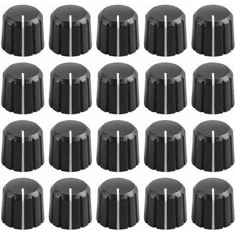 Lot de 20 boutons rotatifs en plastique pour potentiomètres de guitare à axe en D de 6 mm, pièces de rechange pour potentiomètres 15 x 13,5 mm
