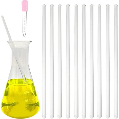Agitateurs en Verre,Verre Remuer Réutilisables,Baguettes d’Agitation,Baguettes en Verre pour Laboratoire Scolaire,pour chimie scientifique laboratoire boissons chaudes et froides (10pc-15cm) (1/5)