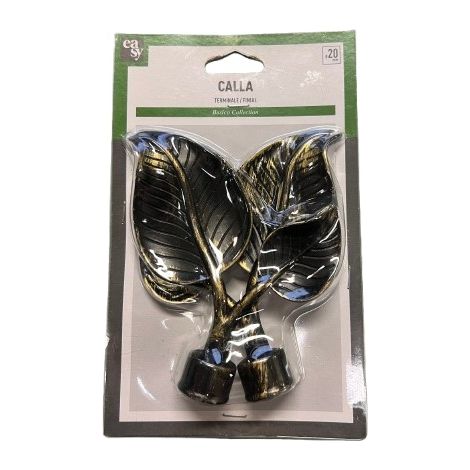 2PZ TERMINALE DECORATIVO D.20MM COL.NERO-ORO MOD.CALLA