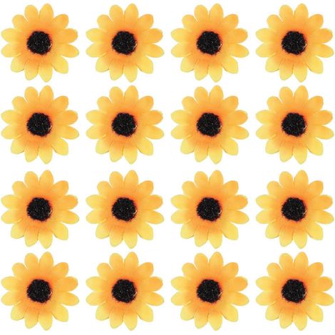 100 têtes de fleurs artificielles de tournesol, de petite marguerite et de gerbera pour la décoration de fêtes de mariage (jaune et café) (1/5)