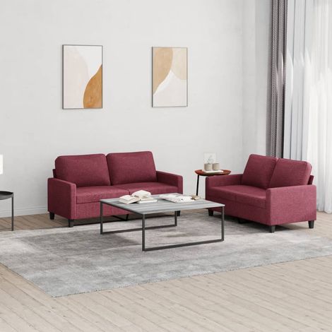 vidaXL Ensemble de canapés 2 pcs avec coussins Rouge bordeaux Tissu (1/5)