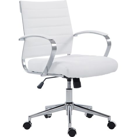 Chaise de bureau sur roulettes design ergonomique en similicuir blanc et métal chromé 100006997