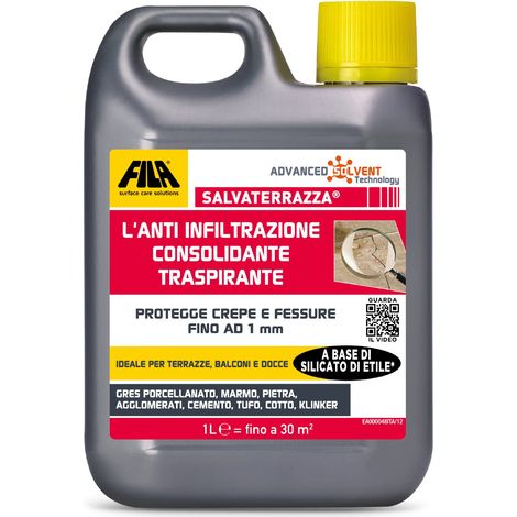 SALVATERRAZZA, Idrorepellente per Terrazzi ed Esterni ad Azione Consolidante e Anti Infiltrazione, 1L (1/3)