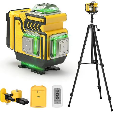 Laser avec Trepied - ansigtny Niveaux Laser Chantier 4 x 360° Autonivelant, 4D 16 Lignes Vert Laser Rotatif Professionnel Laser Level en Croix avec 1.6 M Trépied, Batterie 5400mAh, Télécommande (1/5)