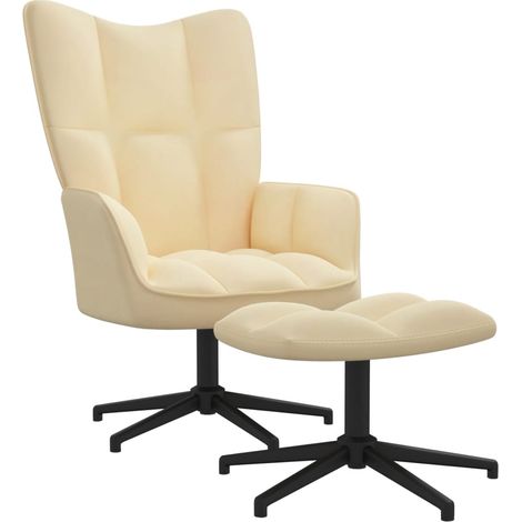 Poltrona Relax con Poggiapiedi Bianco Crema in Velluto vidaXL (1/5)