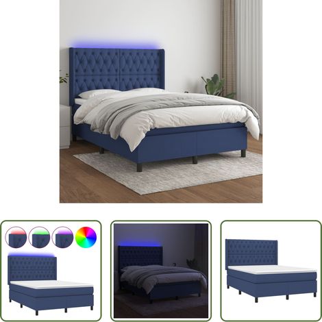 Matratze - Boxspringbett mit Matratze & LED Blau 140x200 cm Stoff (1/5)