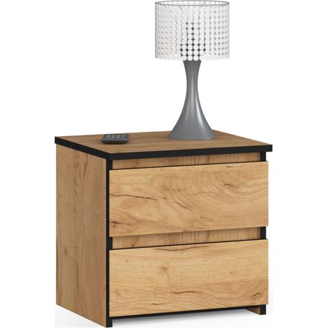 Akord – Table de chevet 40 cm – 2 tiroirs – Panneau stratifié – Façade chêne craft – Dimensions 40x35x40 cm – Finition mate
