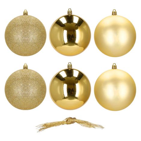 SPRINGOS Set di palline per albero di Natale 6 pezzi palline color oro in plastica glitterata opaca lucida decorazione dell'albero di Natale per feste natalizie matrimoni.