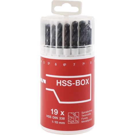 Coffret de forets RS PRO HSS-R 1mm à 10mm, 19 pièces ( Prix pour 1 Jeu ) (1/3)