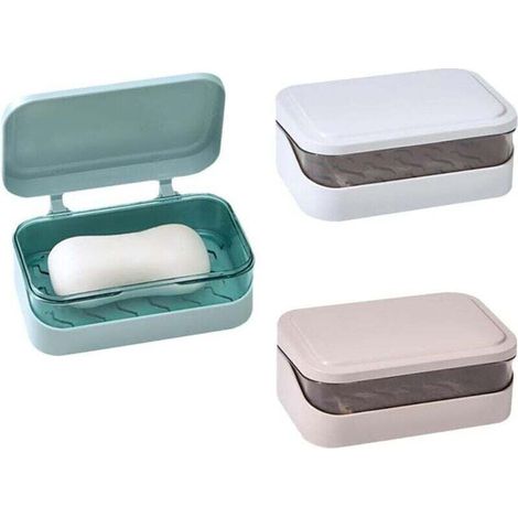 3 Pièces 2 Couches Savon Rectangulaire, 2 Couches Boîte Savon Portable, Égouttoir Amovible Couvercle Savon, Couvercle D'égou (1/4)